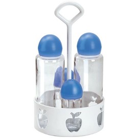 Salt and Pepper Set with Vinegar & Oil Bottle (White/Blue)