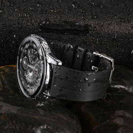 BISONSTRAP Classic Watch Bands 22mm, Fluororubber (FKM) Rubber, Watch Replacement Straps for Men and Women, Heavy Duty Clasp, Black (Black Buckle)