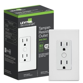 Leviton Decora Smart Outlet, Tamper-Resistant 15A, Wi-Fi 2nd Gen, Works with My Leviton, Alexa, Google Assistant, Apple Home/Siri & Wire-Free Companions for Switched Outlet, D215R-2RW, White