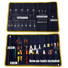 Copechilla Professional Portable Tool Roll Bag, 23 Compartments and Rubber Handle, Material Double Layer Thickening Waterproof 600D Oxford Canvas, 59 x 36 cm, Roll Bag for Electrician, Automatic Mechanic
