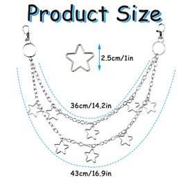 LLMSIX Star Chain Belt, Goth Pants Chain, Punk Metal Wallet Chains for Street Party Paired Men's and Women's Jewelry Accessories
