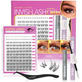 Venus - Kit de racimos de pestañas Wispy de 0.315-0.630 in con pestañas inferiores de 0.197-0.236 in, kit de extensión de pestañas postizas individuales naturales en racimo D, con unión impermeable