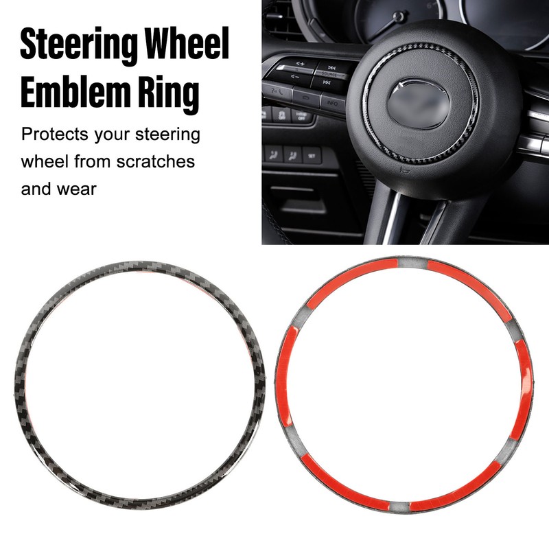 Steering Wheel Emblem Ring Carbon Fiber Look Simple Cool Replacement