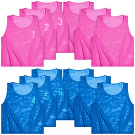 Boyiee Nylon Mesh Scrimmage Team Vests Pinnies Training Sports Jerseys for Basketball Soccer Football Sports (,Rose Red and Blue,16-35 Years)