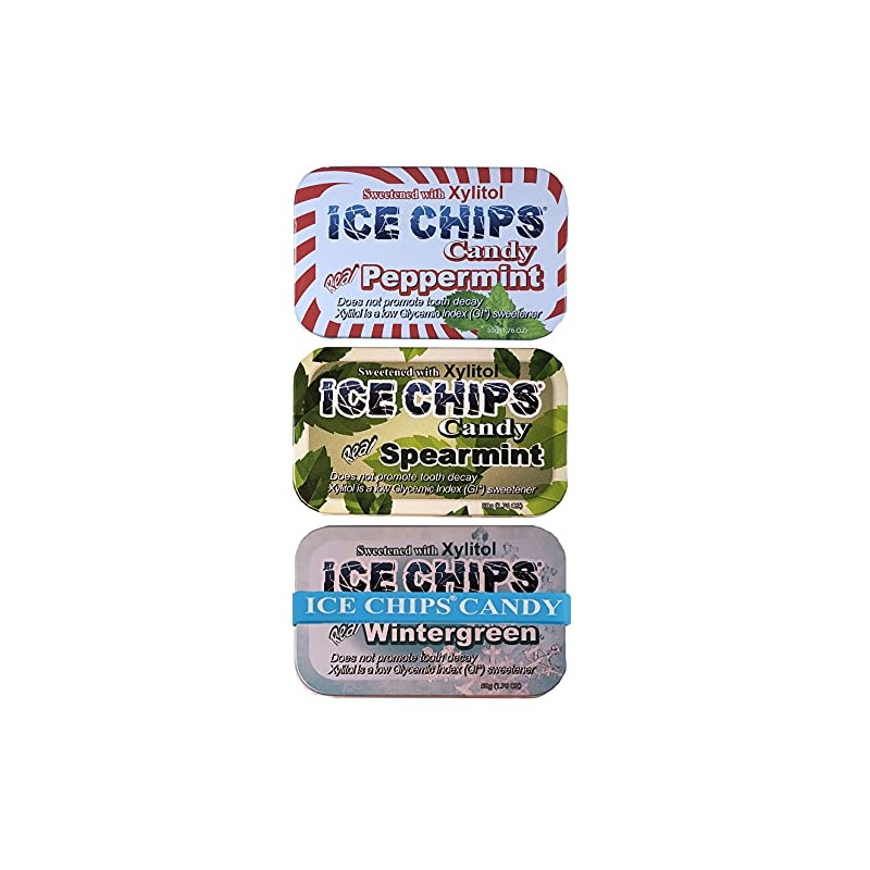 ICE CHIPS Xylitol Candy 6 Tins (Minty Pack); Low Carb,