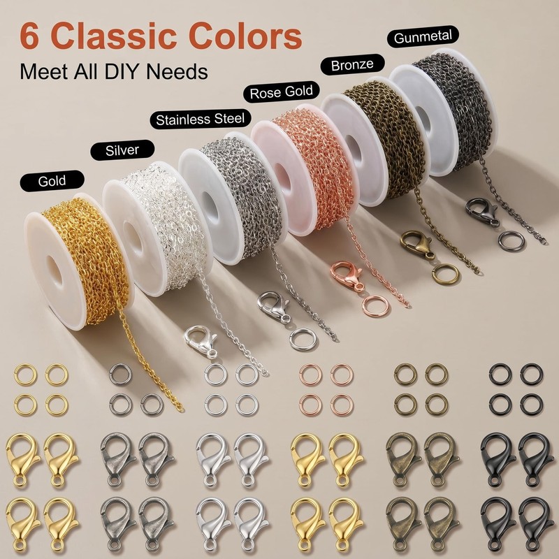 Chains for Jewellery Making 60 ft 6 Colours 2mm Jewellery