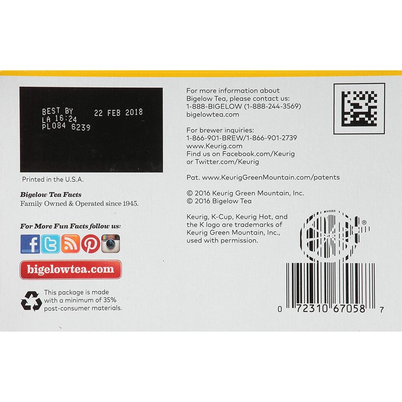 Bigelow Tea Lemon Ginger Keurig K-Cups, 12 Count (Pack Of