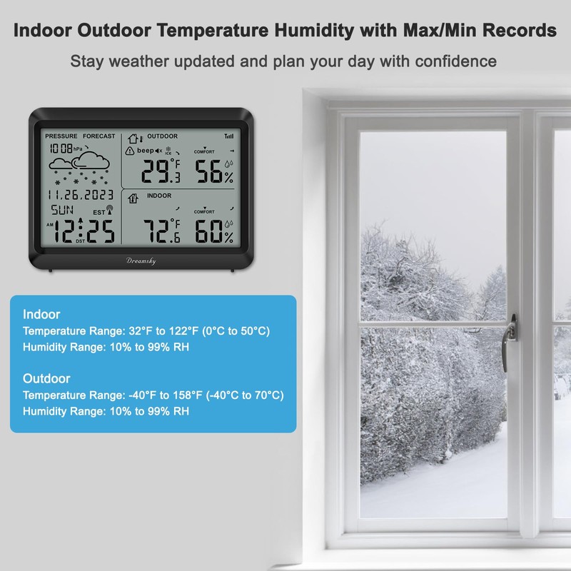 DreamSky Weather Station Indoor Outdoor Thermometer Wireless - Atomic Clock