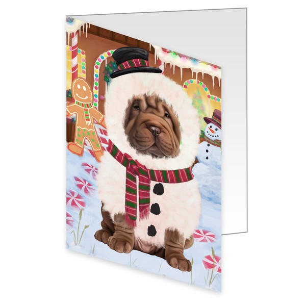 Christmas Gingerbread House Candyfest Shar Pei Dog Greeting Cards - Adorable Pets Invitation Cards with Envelopes - Pet Artwork Christmas Greeting Cards GCD71195 (10 Greeting Cards)