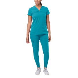 Adar Uniforms, Pro Movement Booster Scrub Set for Women - Sweetheart V-Neck Scrub Top & Yoga Jogger Scrub Pants - P9400 - Teal Blue - S