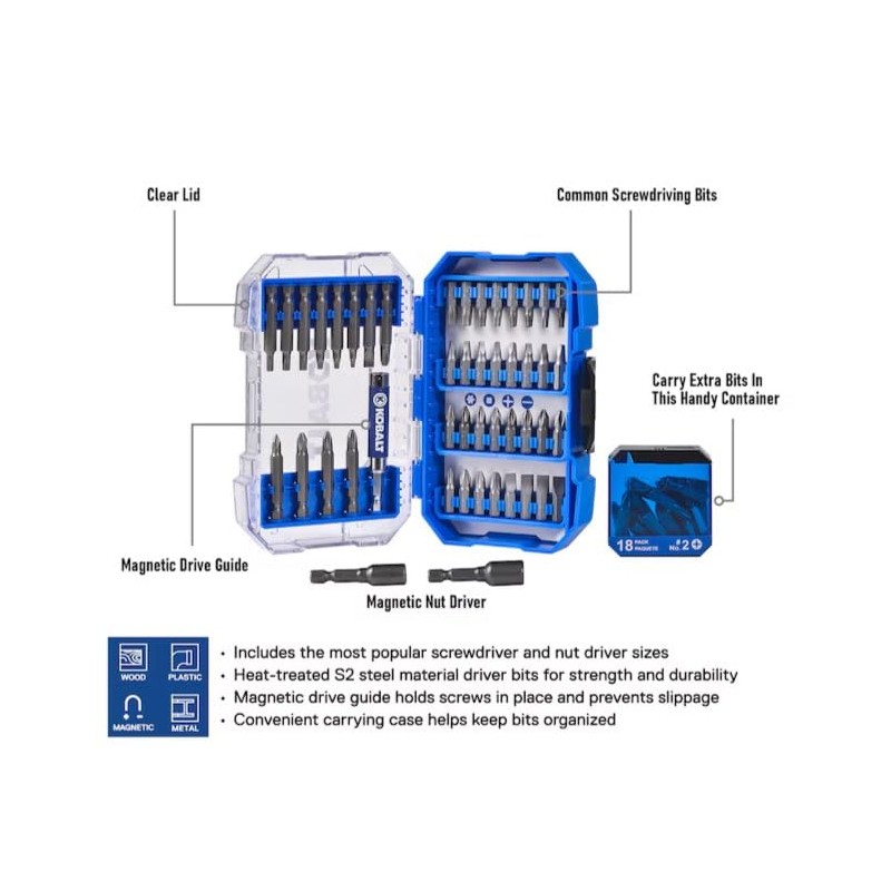 KOBALT 65pc Driving Set Hex Shank Speed Fit Magnetic S2