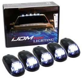 iJDMTOY 5pcs White LED Cab Roof Top Marker Running Lights Compatible With Truck SUV 4x4 (Black Smoked Lens Lamps)