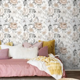 Hopepak Hopepak Peel and Stick Wallpaper Modern Floral Contact Paper for Bedroom Removable Self Adhesive Wall Paper for Bathroom Nursery Living Room Cabinets Decor 15.5' x 78.7'