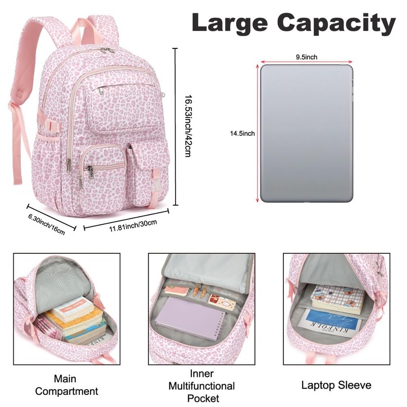 Girls Backpack for School, Teens Large Capacity Cute Lightweight Polyester