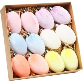 Sea Team 12-Pack Colorful Flocked Velvet Cloth Easter Egg Ornaments, Hanging Easter Tree Decorations, Basket Stuffers, Plastic Baubles for Egg Hunt, Wreath, Garland, DIY Painted Handcraft, Macaron