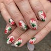 Christmas Press on Nails Short Almond Fake Nails Red Green