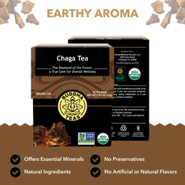 Buddha Teas - Chaga Tea - Organic Herbal Tea - For Cognitive Balance & Overall Health - With Chaga Mushroom, Antioxidants & B Vitamins - Caffeine Free - 100% Kosher & Non-GMO - 18 Tea Bags (Pack of 3)