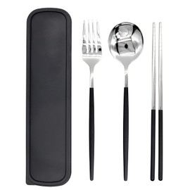 LEKAI 4PCS Cutlery Set Chopstick Spoon Fork with Case Stainless Steel Utensils Reusable Flatware for Office, School, Picnic, Camping, Travel, etc