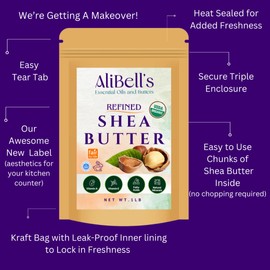 AliBell's AliBell's Refined Shea Butter -1 LB - Organic Shea butter - Unscented - Soap Making Supplies - Moisturizer for Dry Skin, Tough, Cracking, Chafing- Manteca de Karite Organica Pura Essentials
