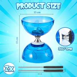 LED Diabolo Toy - Triple Bearing Diablo Circus Toy | Perfect Diablo for Kids & Adults | Light Up Diablo Juggling Set | Professional Kids Diablo Toy for Stunning Performances | Blue Diabolo Adult Kit