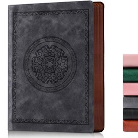 Fetinar 300 Pages Leather Dotted Journal Notebook,Softcover Leather Dotted Journal Notebook for Women Men,300 Pages Notebook for Travel,Business,Work,Office,School Note Taking,5.7'' X 8.3'',grey