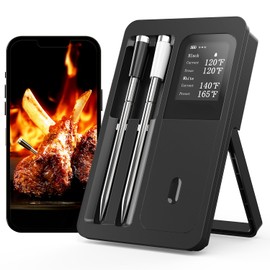 Wireless Bluetooth Smart Meat Thermometer: Standalone Base, Smart Thermometer with LCD Display, IP67 Waterproof Dual Probes, Smart APP Alert Perfect for BBQ, Grill, Oven, Smoker, Rotisserie and More