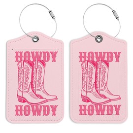 LARTSFRO Pink Cowgirl Boots Luggage Tags for Suitcases, Howdy Cowgirl Boots Sign, Preppy Luggage Tag, Back to School, Trendy 2 Pack Luggage Tags for Travel, Teen Girl Gifts Suitcase Tags