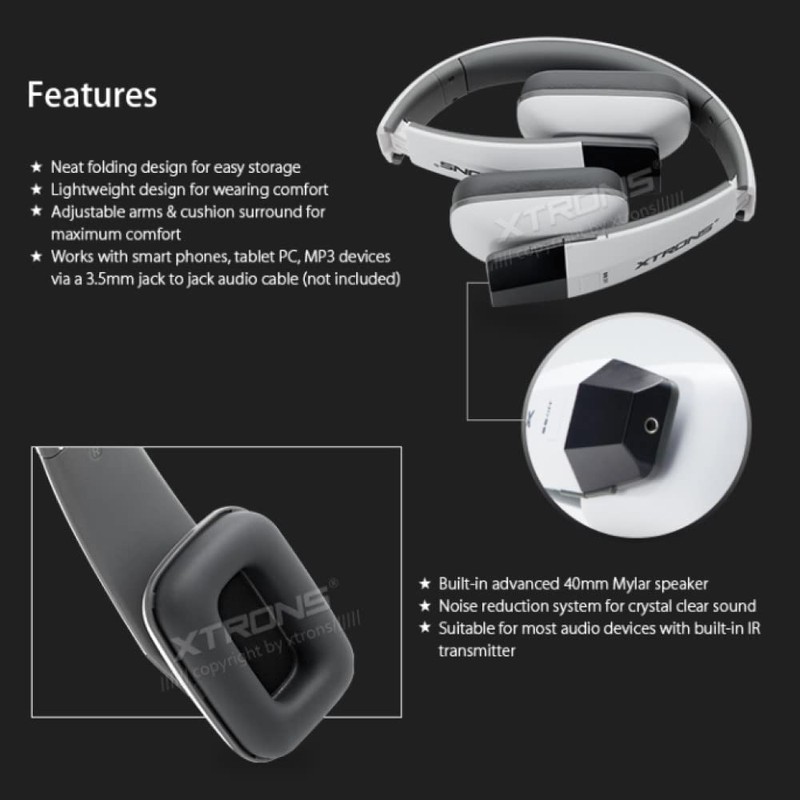 XTRONS Weiße IR Wireless Kopfhörer Dual Channel Stereo Infrarot Headsets