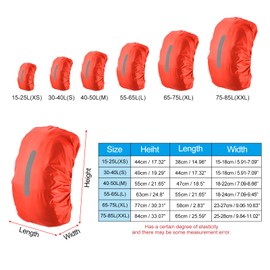 PATIKIL 65-75L Waterproof Backpack Rain Cover, Non-Slip Backpack Cover with Vertical Reflective Strap Stay Dry for Hiking, Camping, Hunting, XL, Orange