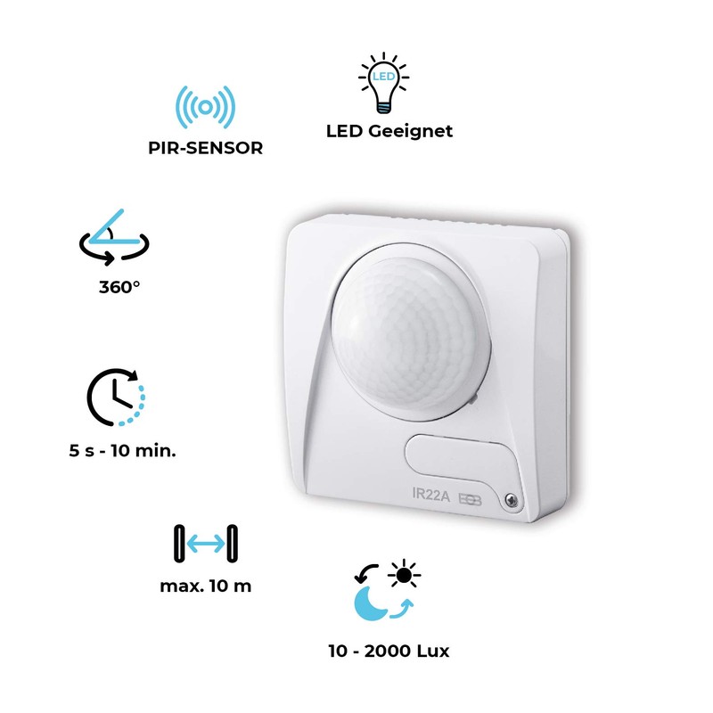 Motion Detector White, 360 Degrees, Indoor IP20, Surface-Mounted Wall and