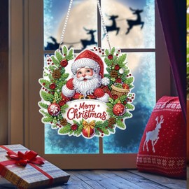 Bowetile Christmas Diamond Art Hanging Kits for Adults Kids, Diamond Art Suncatchers Santa Claus, 5D Special Shape Diamond Painting Pendant Window Ornament Christmas Gifts for Home Door Wall Decor