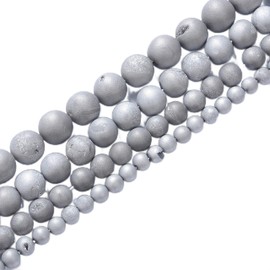 Natural Stone Beads 8mm Gray Druzy Agate Gemstone Round Loose Beads Crystal Energy Stone Healing Power for Jewelry Making DIY,1 Strand 15"