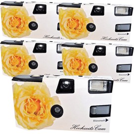 5x PHOTO PORST Disposable Wedding Camera / Yellow Roses (Cameras 27 Photos Flash 5 Pack)