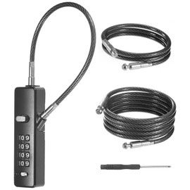 M METERXITY 1-Set Gate Locks for Outdoor Fence Heavy Steel Cable Keyless 4-Digit Combination Lock W 3 Replaceable Ropes for Cabinet/Snowboard/Bike/Locker Resettable Code Security Cable [Black]