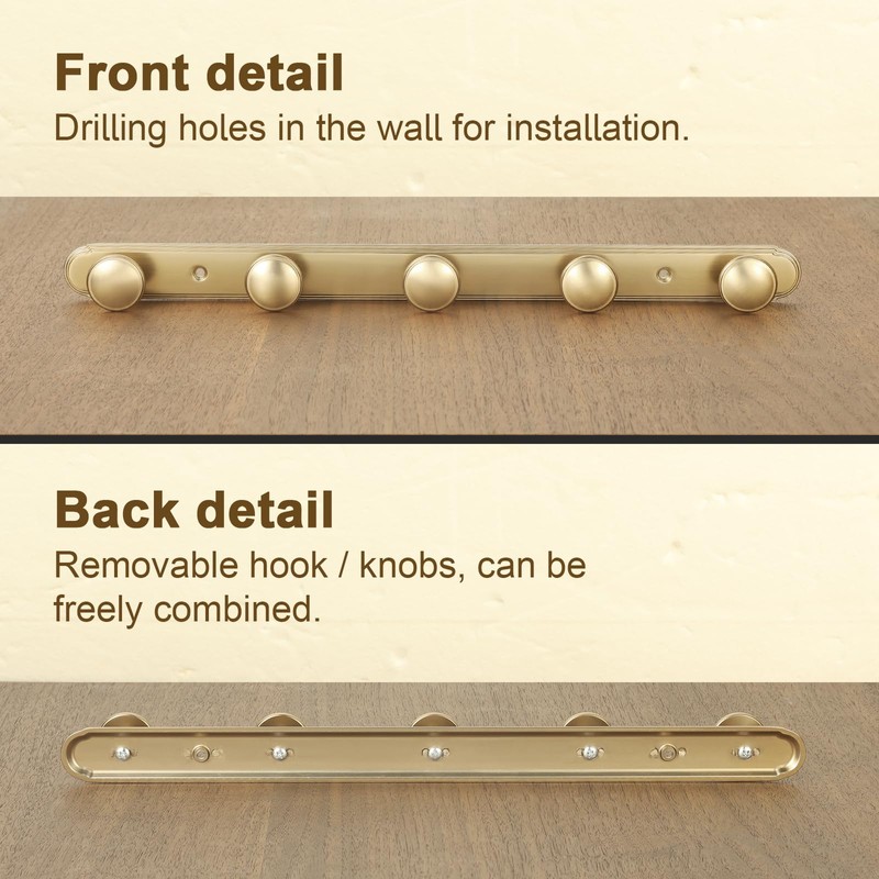 Goo-Ki 1 Pack Champagne Bronze Coat Rack Wall Mount Heavy
