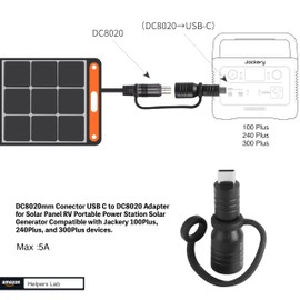 Helpers Lab DC8020 to USB-C Adapter for Jackery Explorer SolarSaga 100Plus, 300Plus, 240v2