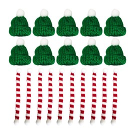 Holibanna 20pcs Mini Christmas Hat and Scarf Mini Hat Doll Crafts Lollipop Candy Cover Cup for Doll Crafts Christma Bottles Cover Holiday Decoration