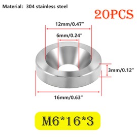 Ctyjia 20 PCS Countersunk Head Washer, 304 Stainless Steel Cup Washer M6x16x3mm Cup Head Gasket for Screw, Bolt