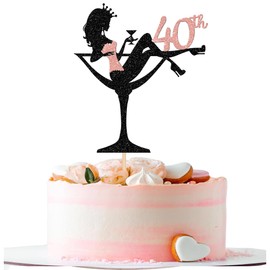 1 decoración para tartas de 40 cumpleaños para niña sentada con purpurina, dulce y cuarenta y tacón alto, para niñas, damas, maquillaje, spa, saludos a fiesta de cumpleaños 40, suministros de