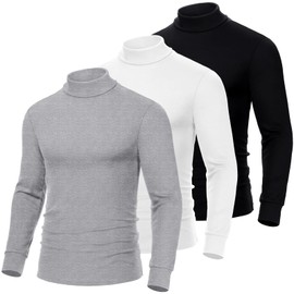 Riyiper Men's 3 Pcs Basic Turtleneck Knitted Long Sleeve Casual Fit Tops Fall Winter Pullover (Black, White, Light Gray,M)