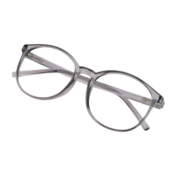VisionGlobal Blue Light Blocking Glasses for Women/Men, Anti Eyestrain, Stylish Oval Frame, Anti Glare (Clear Gray, 4.75 Magnification)