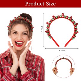 2 Pack Christmas Headband Red Green Silver Tone Christmas Holiday Bells Headbands for Women