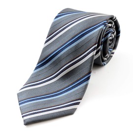 Michi Kolondon Brand Necktie, 100% Silk, Jacquard Woven Stripe, Pattern A: Gray