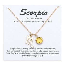 TGOLM 14k Gold Plated Scorpio Sign November Birthstone Created-citrine Crystal Necklace for Women Birthday Gift