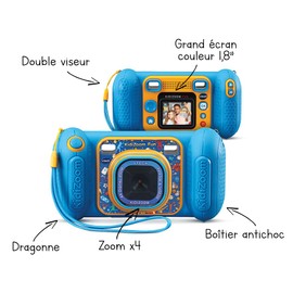 VTech Kidizoom Fun Blue Digital Camera for Children with Display, Videos, Trucages, Special Effects, Child Lock - 3/10 Years - Version FR