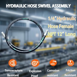 Haichy 15611-04-04-12 Hydraulic Hose Swivel Assembly 1/4" Hydraulic Hose with Male NPT X Male NPT, 12" Long, 5800 PSI
