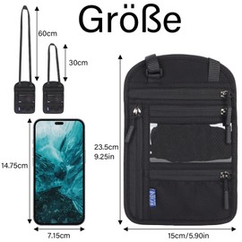 Lollanda Neck Pouch with RFID Protection, Neck Pouch for Men and Women, Waterproof Travel Wallet with Adjustable Neck Strap for Smartphone Travel Documents Passport Cash Cards and Keys, black, Neck