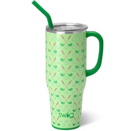 Swig Life Mega Taza de 40 onzas, vaso de 40 onzas con asa y pajita, vasos aislantes extra grandes, taza de viaje amigable (hora de la playera)