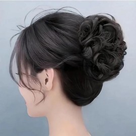 Short hair wig women's hair clip wig natural (WFIU1XY) black brown WFIU1XY / 똥머리 가발 여자 머리 집게 부분가발 자연스러운 (WFIU1XY) 블랙브라운WFIU1XY