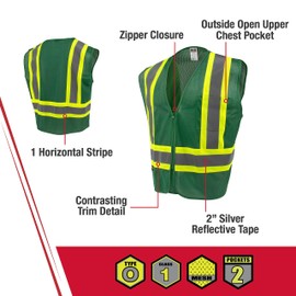 Radians SV22-1 Economy Type O Class 1 Safety Vest Size Medium, Hunter Green Mesh with Contrasting Tape - 1 Each